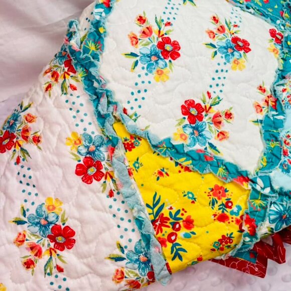 Baby Toddler Crib Quilt Blanket Pioneer Woman Handmade Binding 45"X45" Soft Nice - Picture 5 of 12